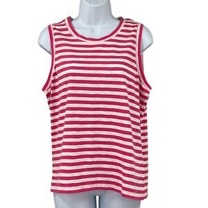 J. Crew Girlfriend Tank Top Pink White Stripe Sleeveless Womens Sz L Nautical
